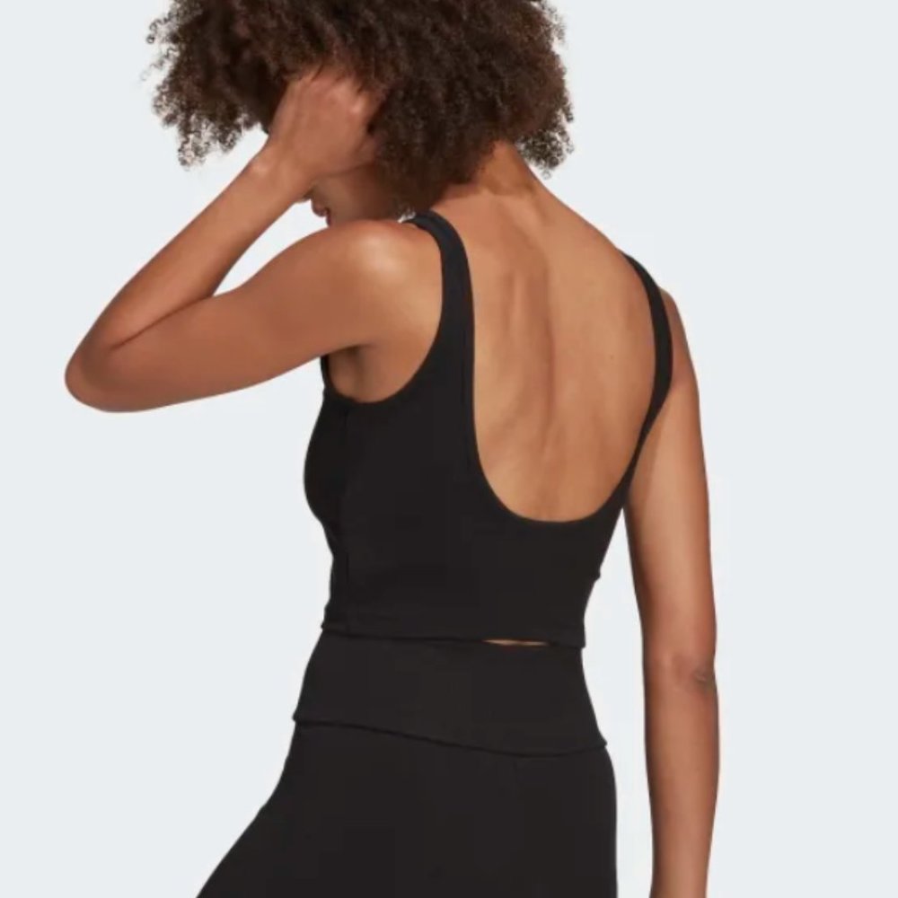 Adidas Crop Tank Ribbed Open Back Scoop Neck Black X-Small - Picture 3 of 8